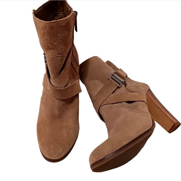 Vince Camuto Connolly Suede Cross Belted Heeled Booties – Size 8.5M - Picture 1 of 11